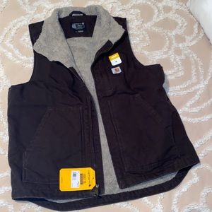 Carhartt Washed Duck Mock V Neck Vest. Sherpa Lined.